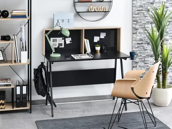 Eleganckie biurko z nadstawką w kolorze czarny - sonoma - praktyczne rozwiązanie dla Twojego biura